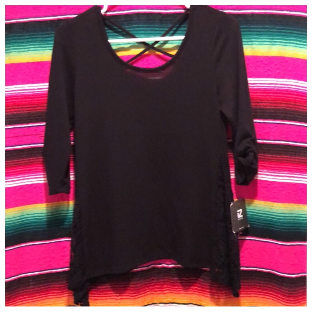 Black tunic top with lace sides